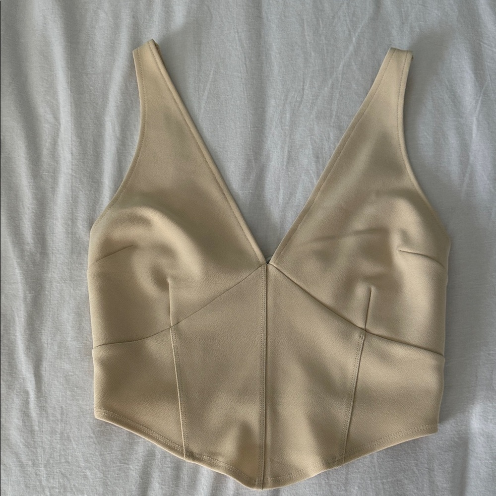 Beige V-Neck crop Top